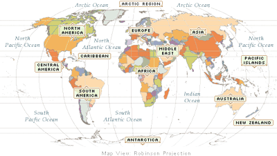 A map of the world with major cities labeled